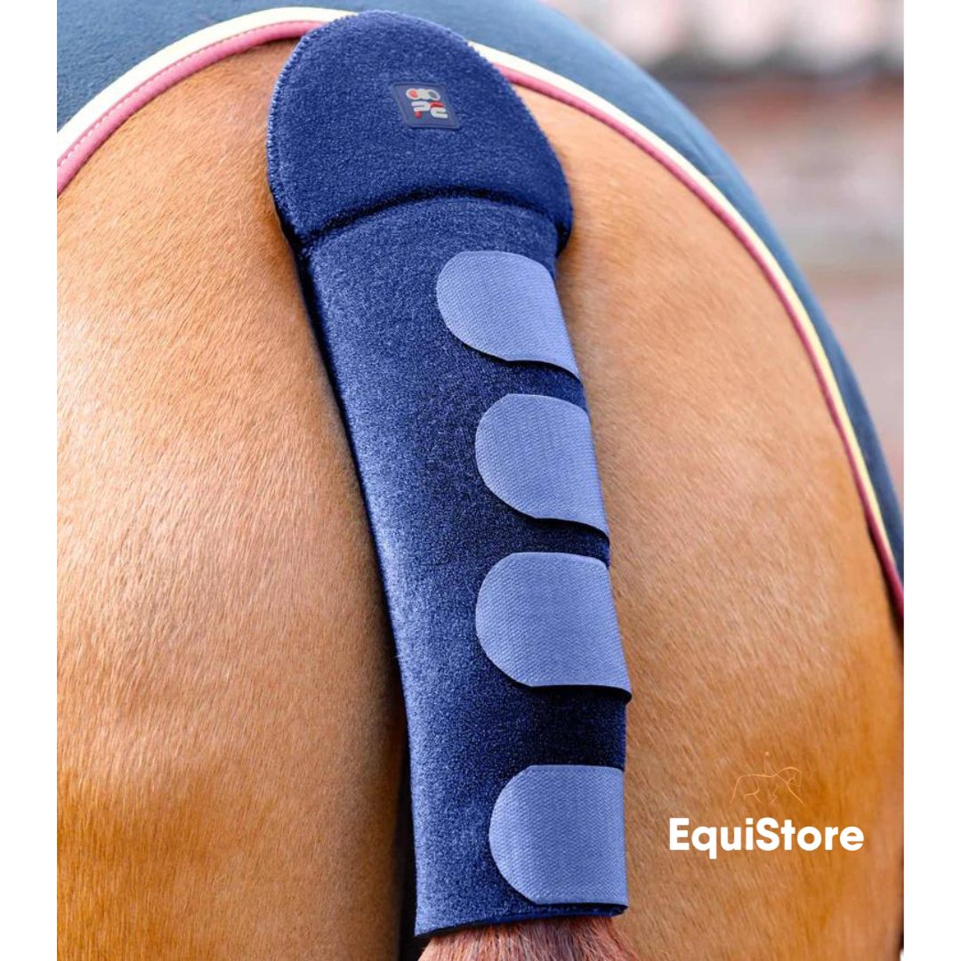 Premier Equine Anti-Slip Padded Tail Guard in navy, for travelling with horses 