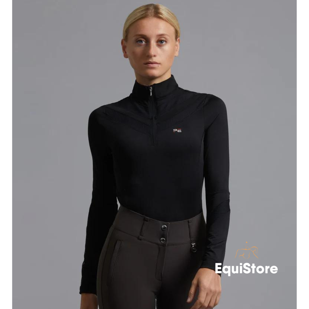 Premier Equine Arclos Ladies Technical Long Sleeve Riding Top in black