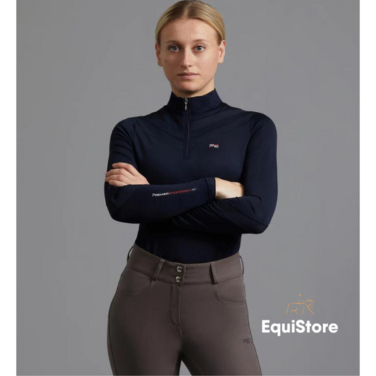 Premier Equine Arclos Ladies Technical Long Sleeve Riding Top in navy 