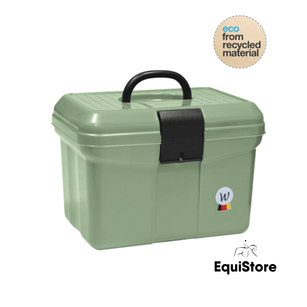 Waldhausen Eco Grooming Box for your horses grooming kit. In mistletoe green and sage