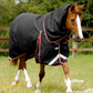 Premier Equine Buster 100g Turnout Rug with Snug-Fit Neck Cover for horses, in a black colour. 